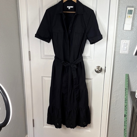 Chico's Black Eyelet Hem Midi Dress with Tie Belt & Pockets Sz 2.5 (14) - Picture 3 of 14